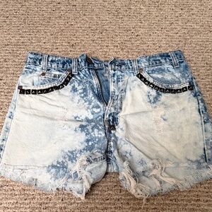 Vintage Levi hand embellished Blue Acid Wash Denim Shorts
